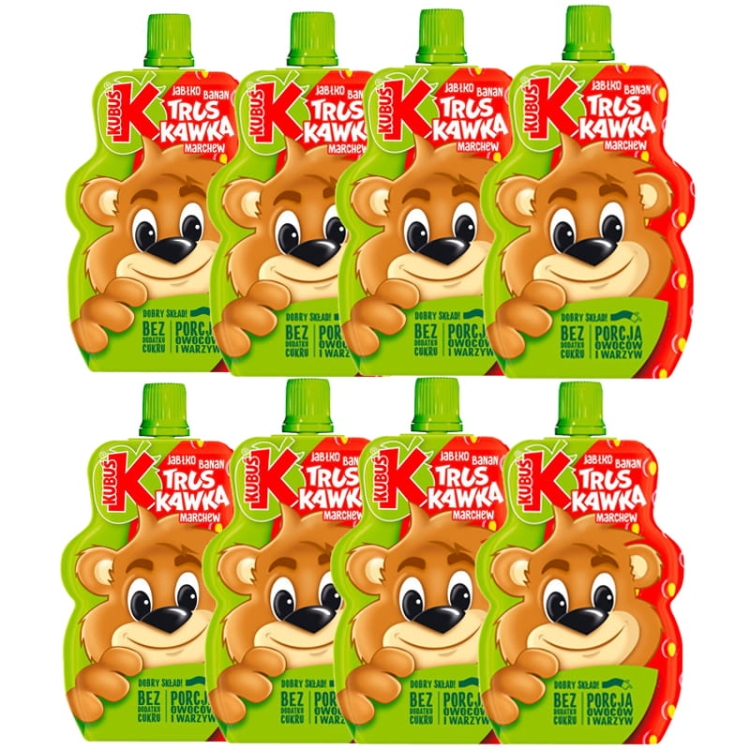 Kubuś Mus 100% truskawka jabłko banan marchew 100 g x 8 sztuk.jpg
