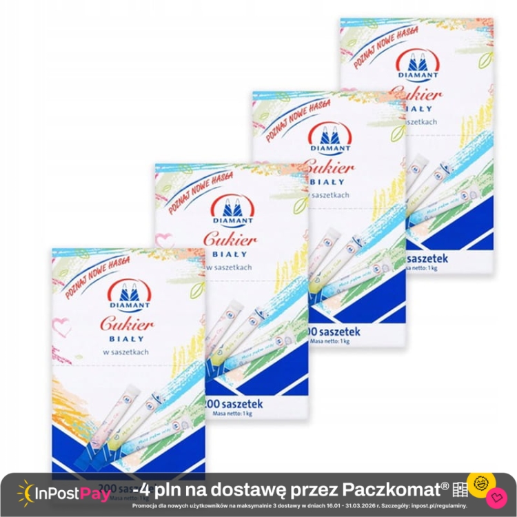 Diamant Cukier biały w saszetkach 1 kg (200 sztuk) x 4 sztuk.jpg