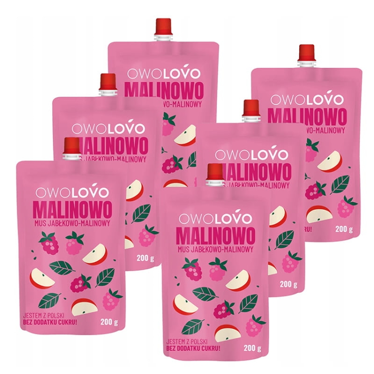 Owolovo Malinowo Mus jabłkowo-malinowy 200 g x 6 sztuk.jpg