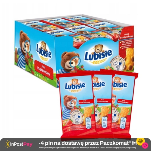 Lubisie Ciastko biszkoptowe z nadzieniem jabłkowo-truskawkowym 30 g x 24 sztuk.jpg