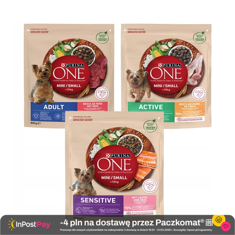 Purina One Mini Sucha Karma dla psów Mix 3 smaków 800 g x 3 sztuki.jpg