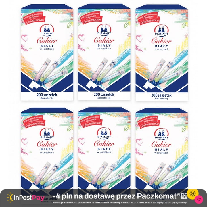 Diamant Cukier biały w saszetkach 1 kg (200 sztuk) x 6 sztuk.jpg