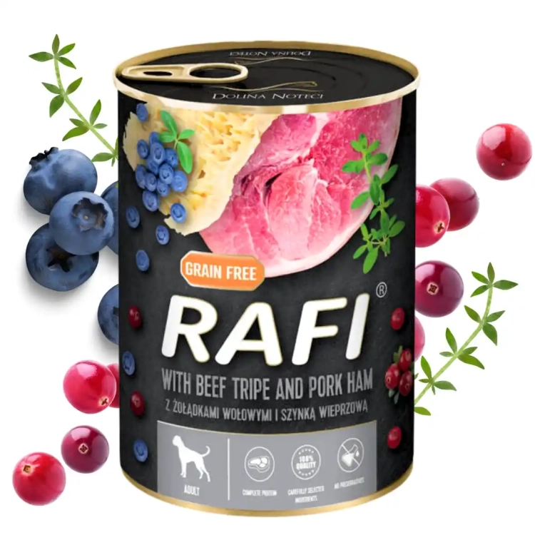 Rafi-Mokra-karma-dla-psa-Rafi-żołądki-wołowe-z-szynką-400-g.webp