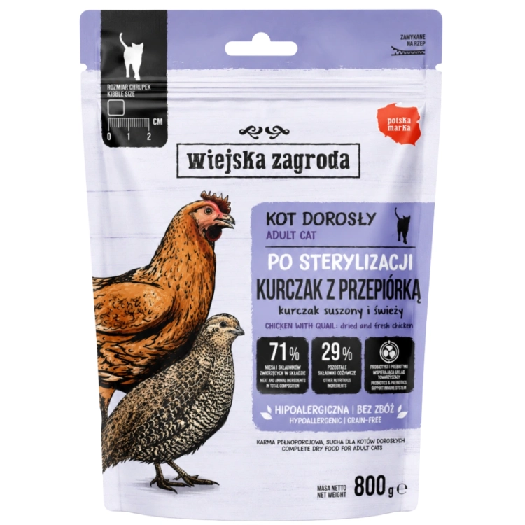wiejska-zagroda-karma-sucha-dla-kotow-sterylizowanych-kurczak-z-przepiorka-prebiotyk-probiotyk-800g-5907296762320.webp